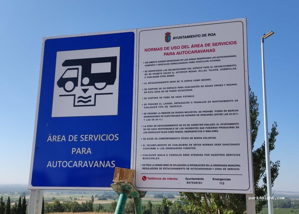 Área de servicios para autocaravanas de Roa