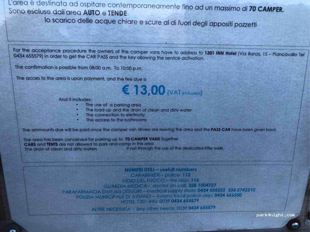 Area di sosta camper 33081 Aviano PN