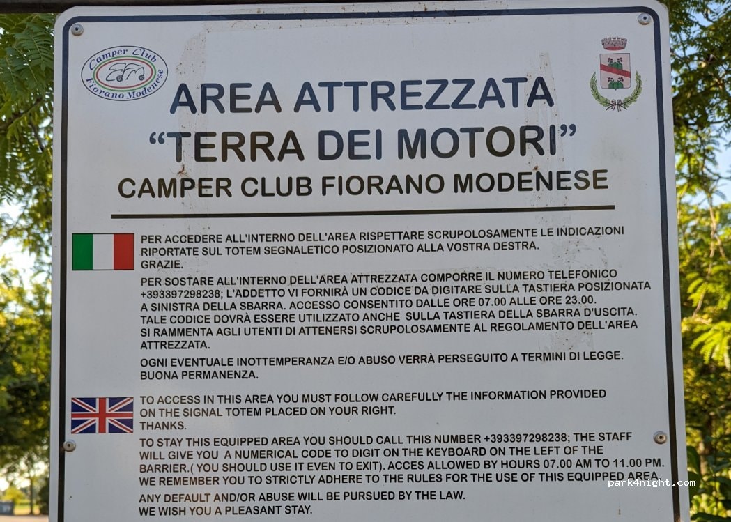 Area attrezzata Camper Province of Modena