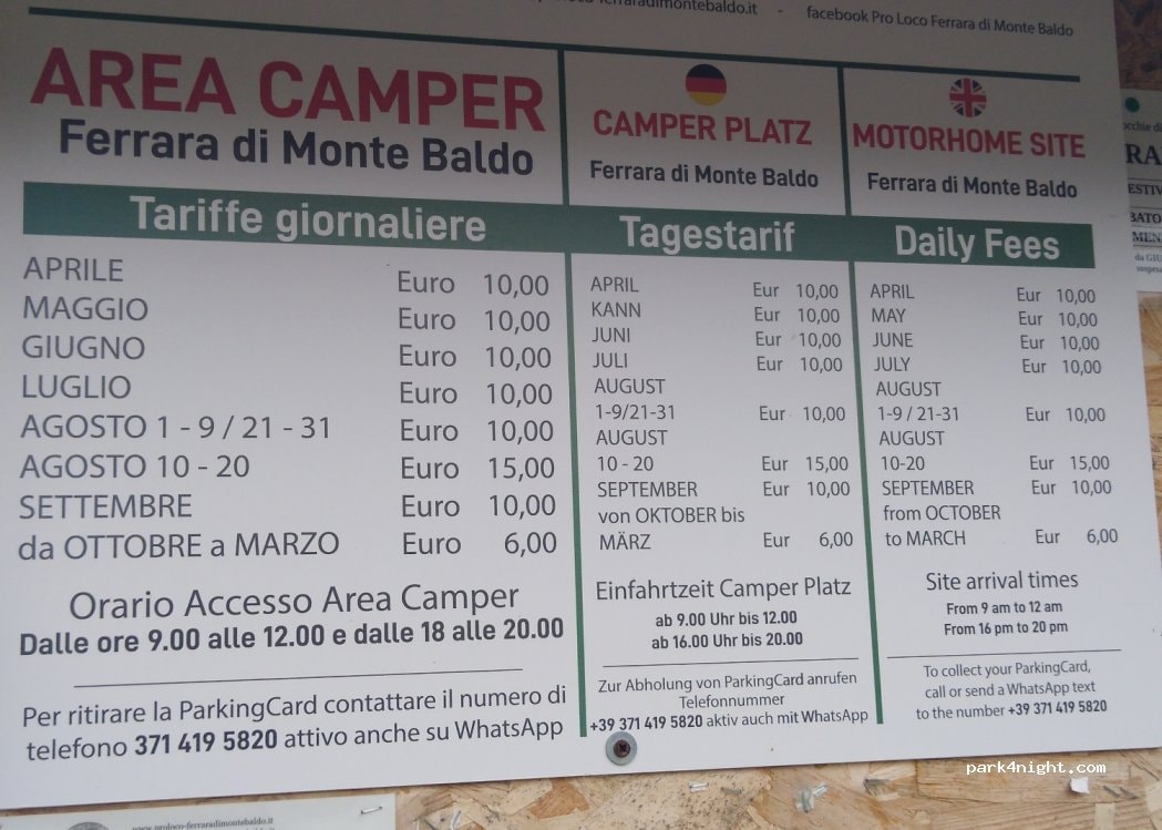 Area Sosta Camper 37020 Ferrara di Monte Baldo VR