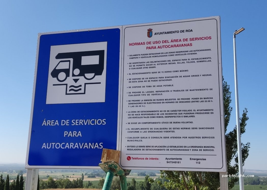 Área de servicios para autocaravanas de Roa
