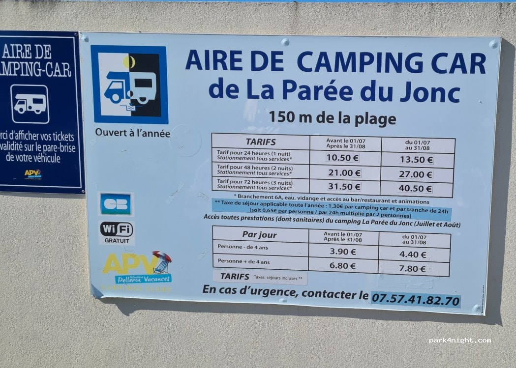 Aire de Camping-Car La Parée du Jonc, St Jean de Monts