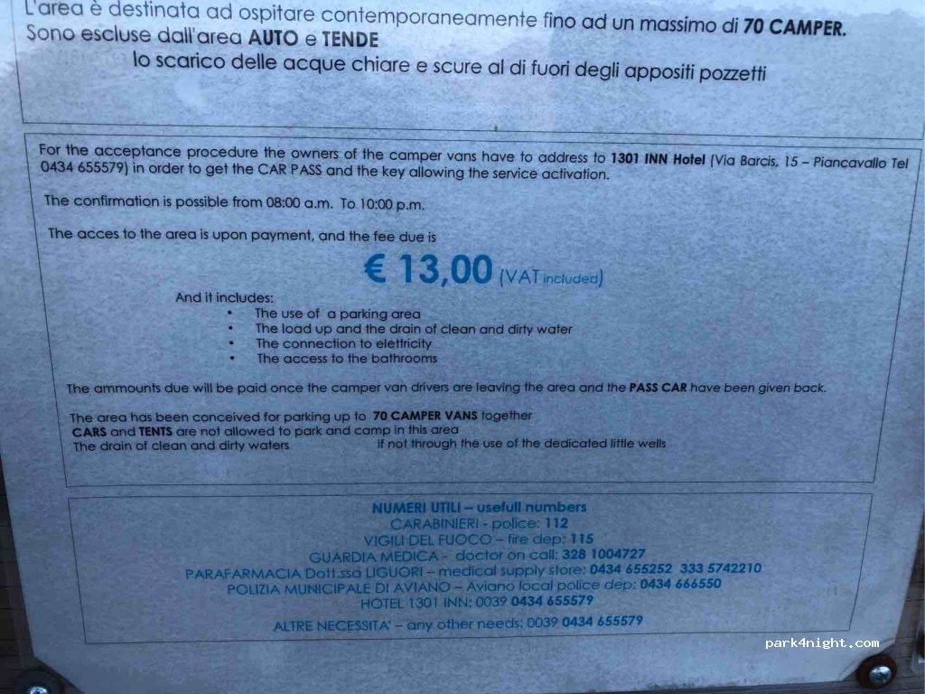 Area di sosta camper 33081 Aviano PN