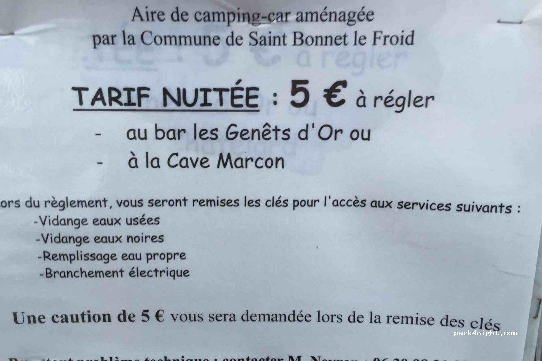 Aire de camping-car SAINT BONNET LE FROID